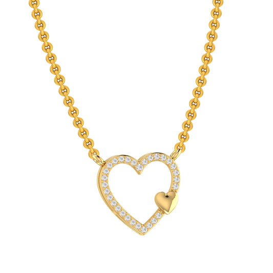 0.10Ct Diamond Yellow Gold Double Heart Pendant For Women with chain