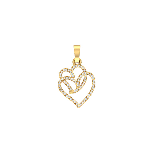 Yellow Gold Round Diamond Pave Double Heart Pendant