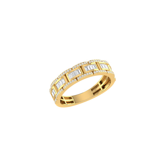 Yellow Gold Round and Baguette Diamond Band Ring