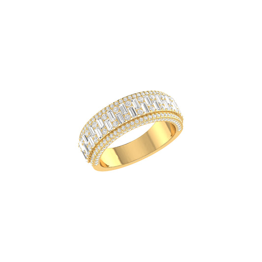 Yellow Gold Baguette and Round Diamond Band Ring