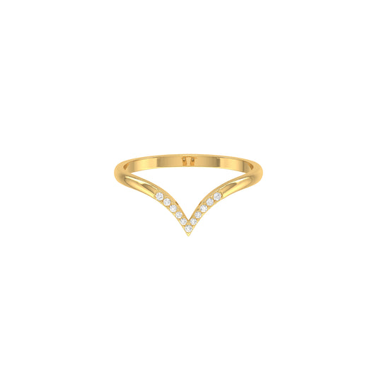 Yellow Gold Round Diamond Chevron Ring For Women's