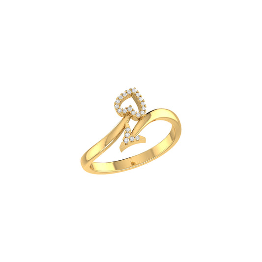 Yellow Gold Round Diamond Heart Arrow Ring