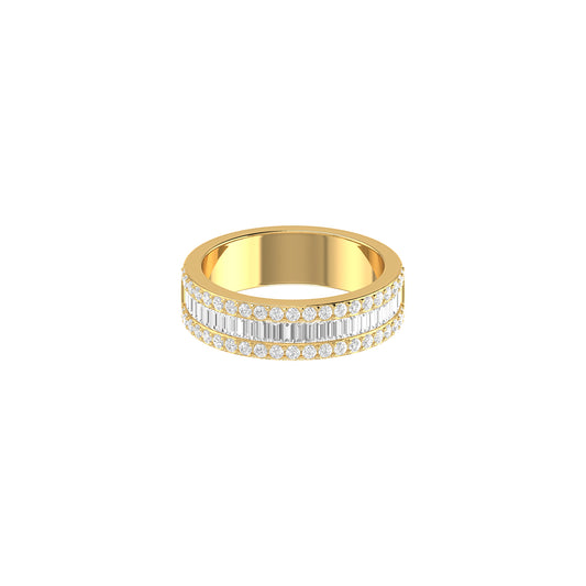 Yellow Gold Baguette and Round Diamond Band Ring For Men's