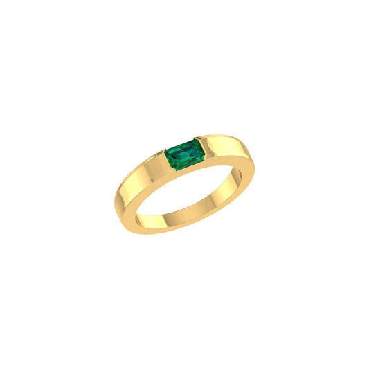 Yellow Gold Green Emerald Band Ring For Women's