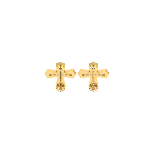 Yellow Gold Round and Baguette Diamond Cross Stud Earrings