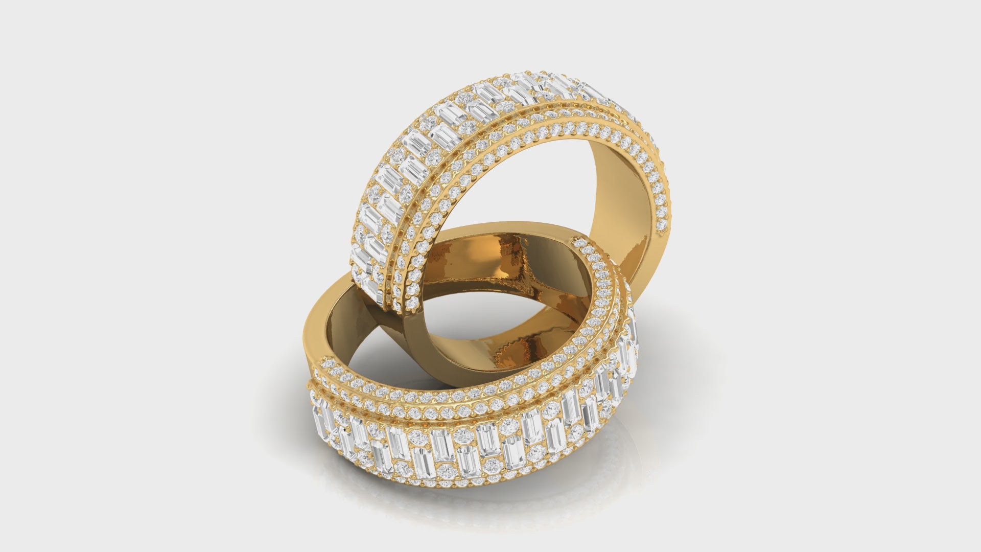 Yellow Gold Baguette and Round Diamond Band Ring