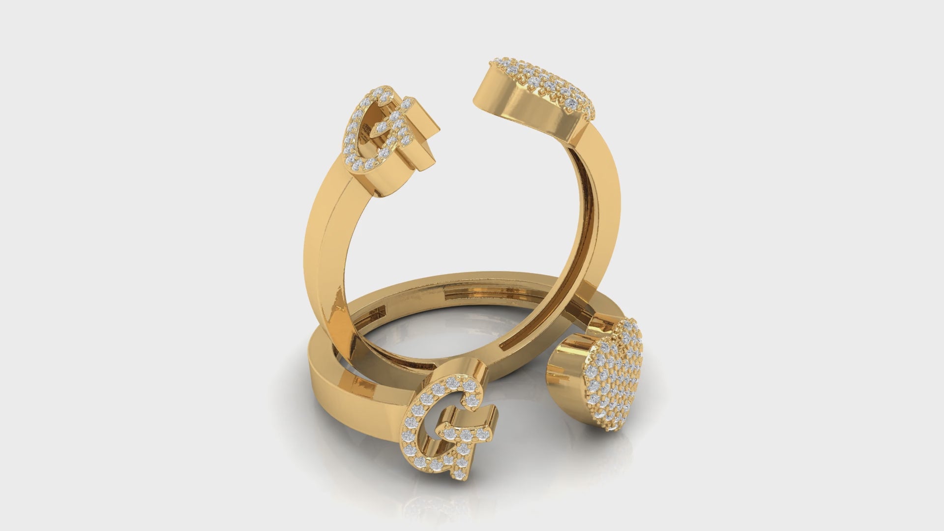 Yellow Gold Round Diamond 'G' Letter Heart Initial Ring