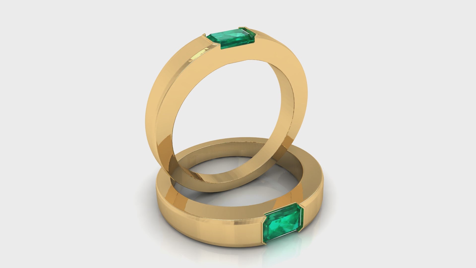 Yellow Gold Green Emerald Band Ring For Women's