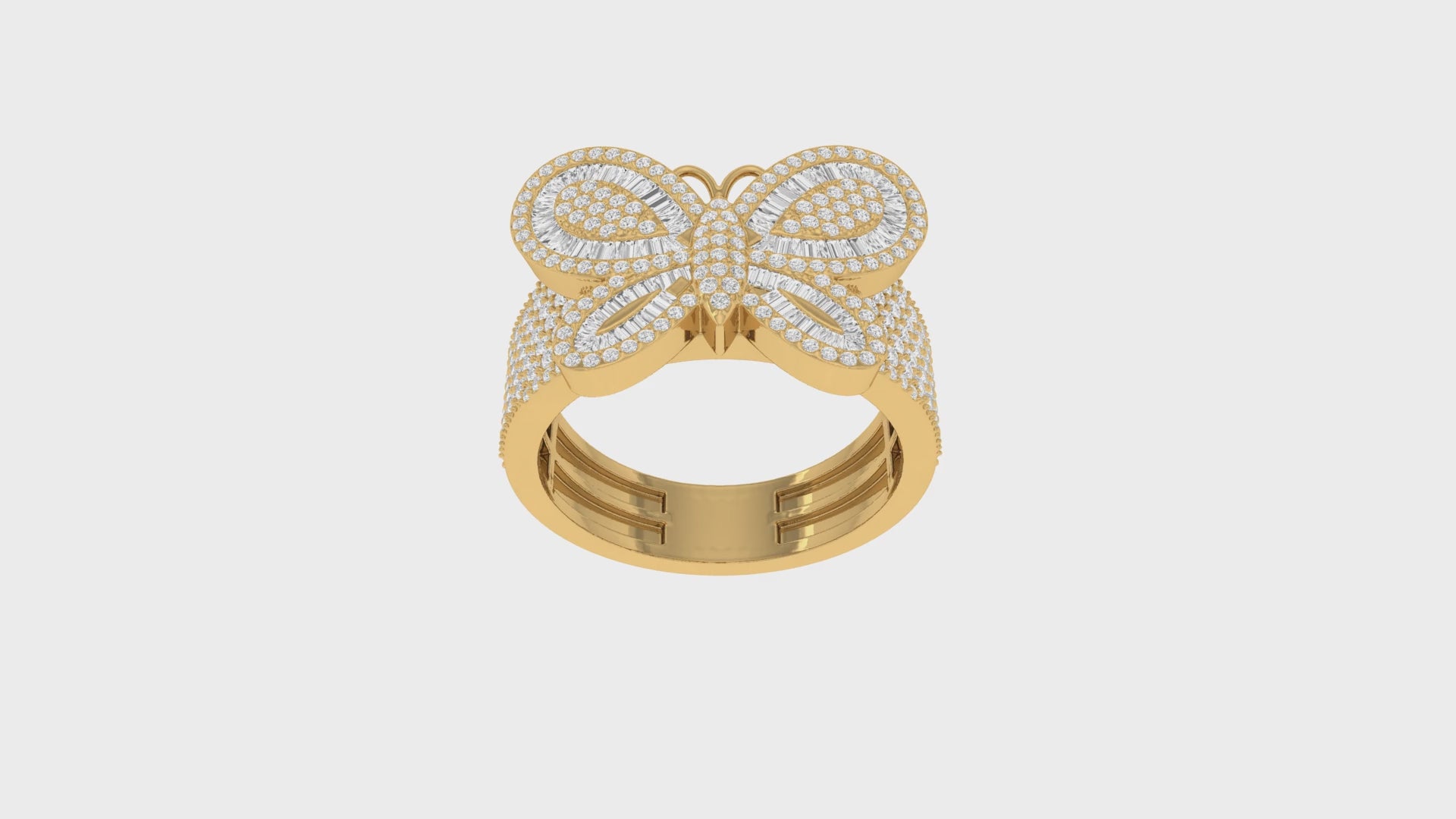 Yellow Gold Baguette and Round Diamond Butterfly Ring