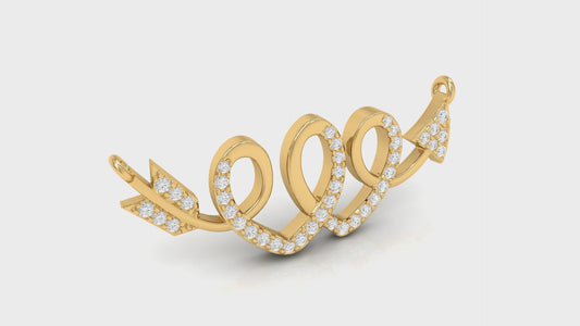 Yellow Gold Round Diamond Twisted Arrow Pendant with chain