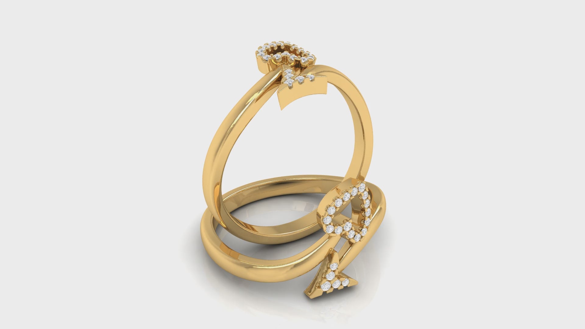 Yellow Gold Round Diamond Heart Arrow Ring