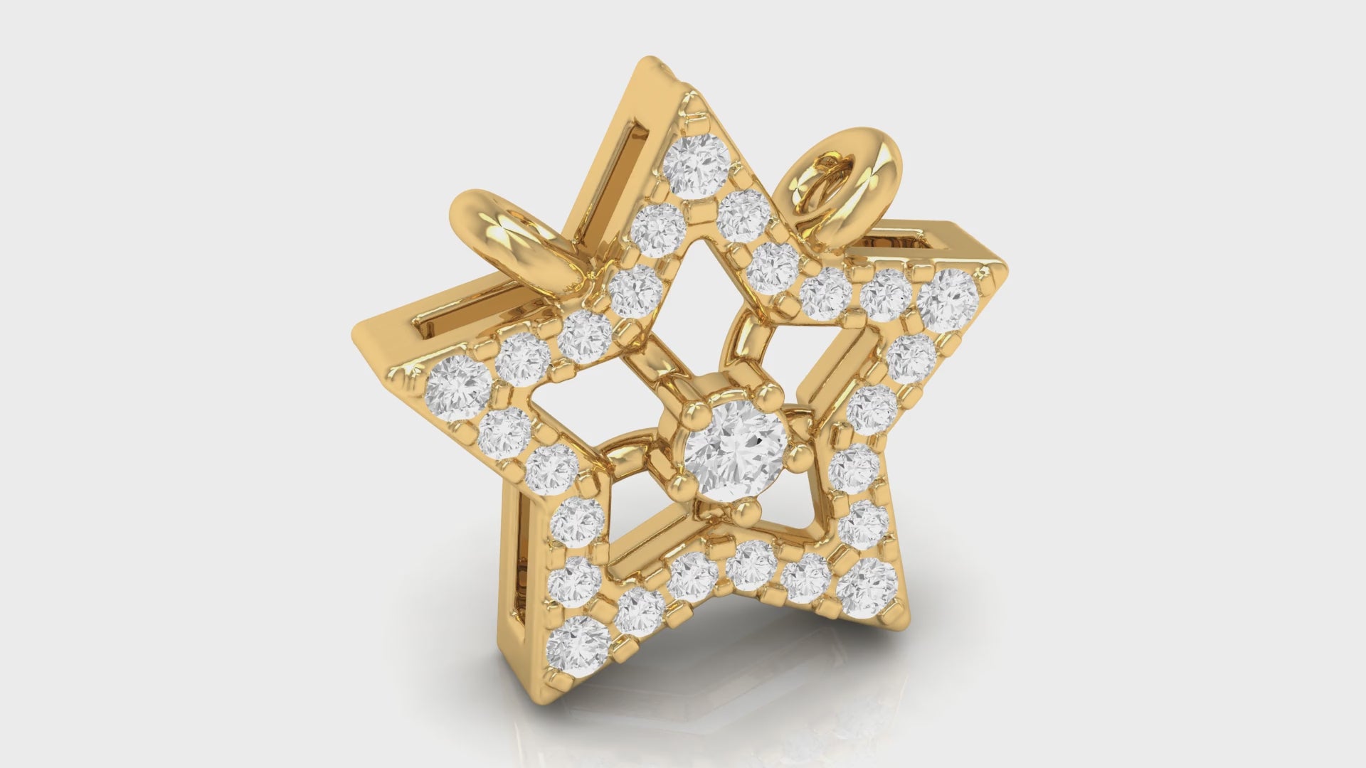 0.12Ct Round Diamond Pave Yellow Gold Star Pendnt with Pendant