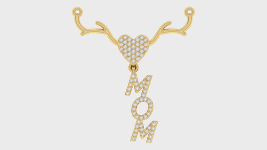 Yellow Gold Round Diamond Mom Heart Pendant with chain