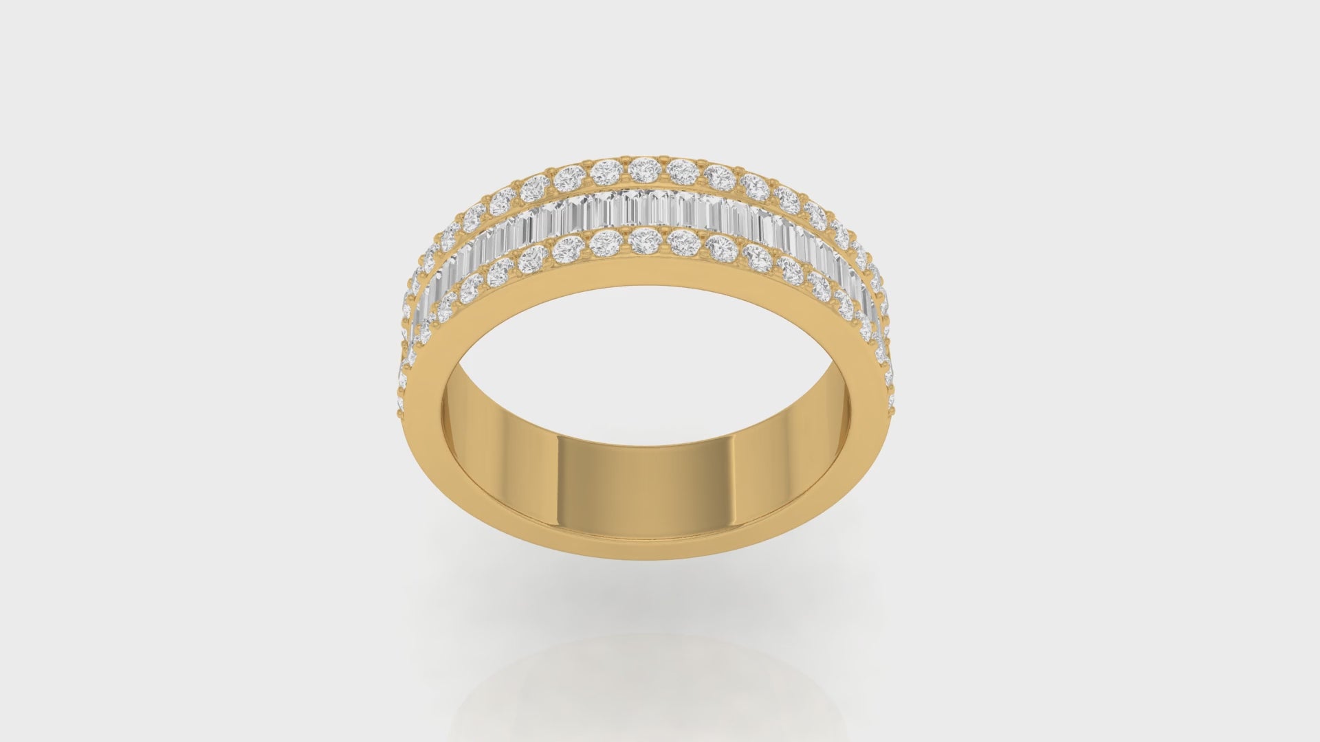 Yellow Gold Baguette and Round Diamond Band Ring For Men's
