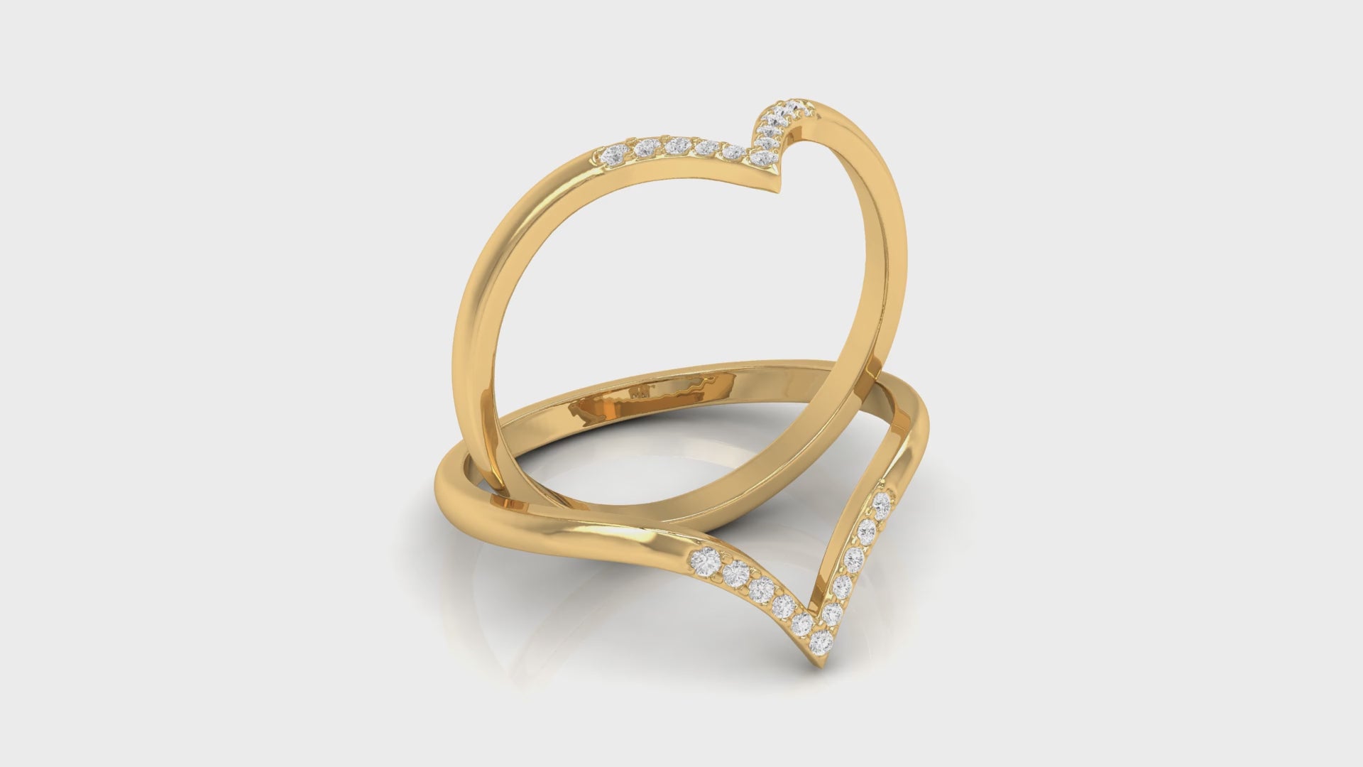 Yellow Gold Round Diamond Chevron Ring For Women's