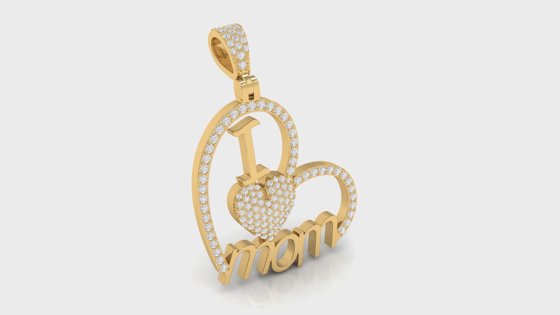 Yellow Gold Round Diamond "I Love Mom" Heart Pendant