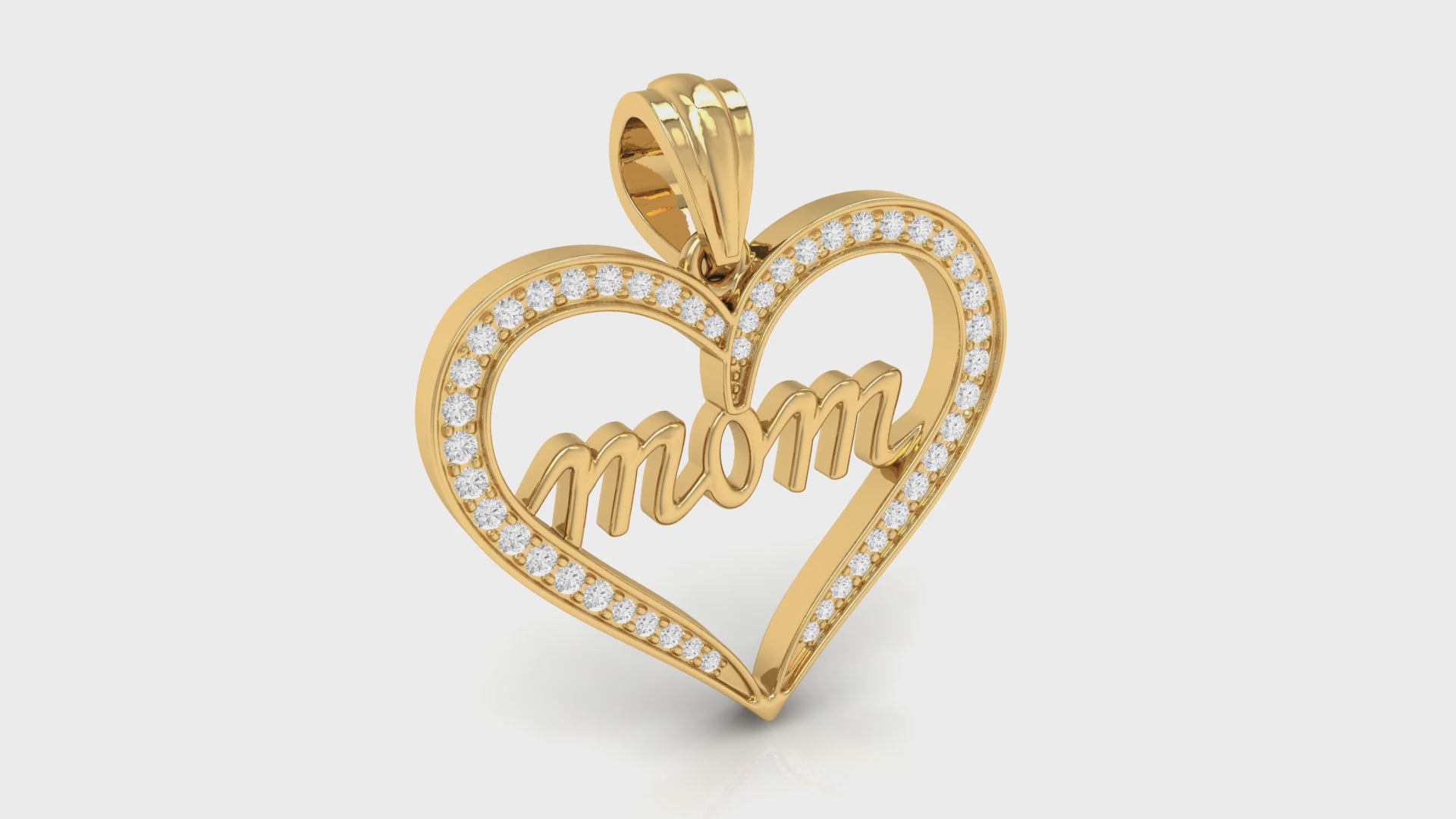 0.21Ct Round Diamond Pave Yellow Gold Mom Heart Pendant