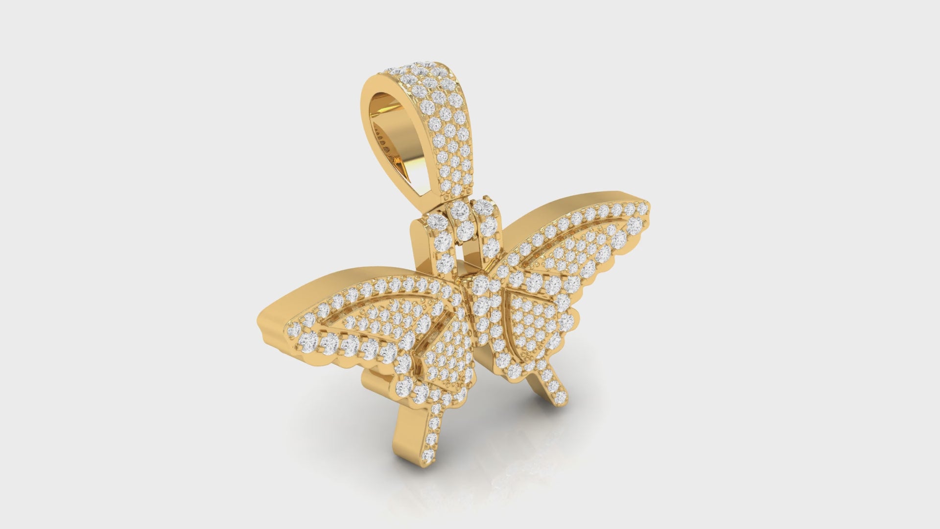 Yellow Gold Round Diamond Butterfly Pendant With Chain