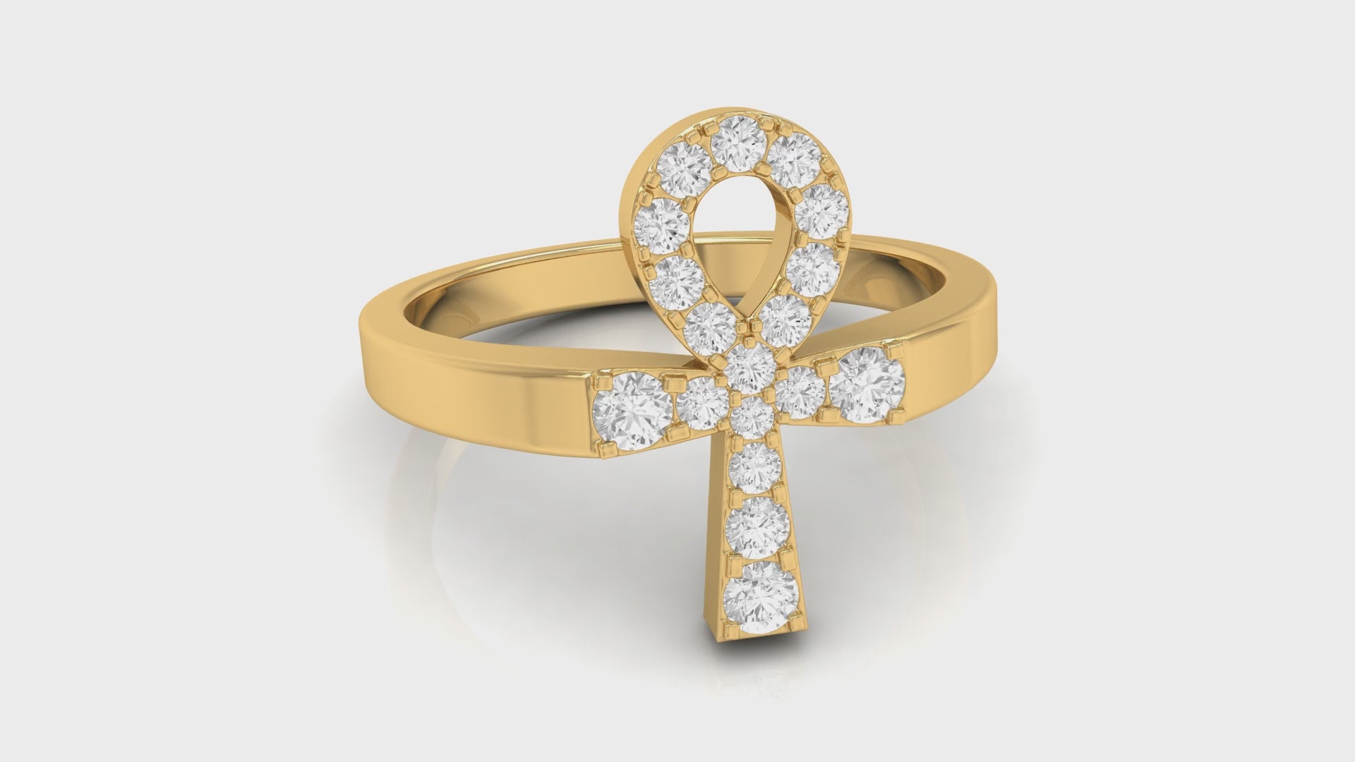 Yellow Gold Round Diamond Egyptian Ankh Ring