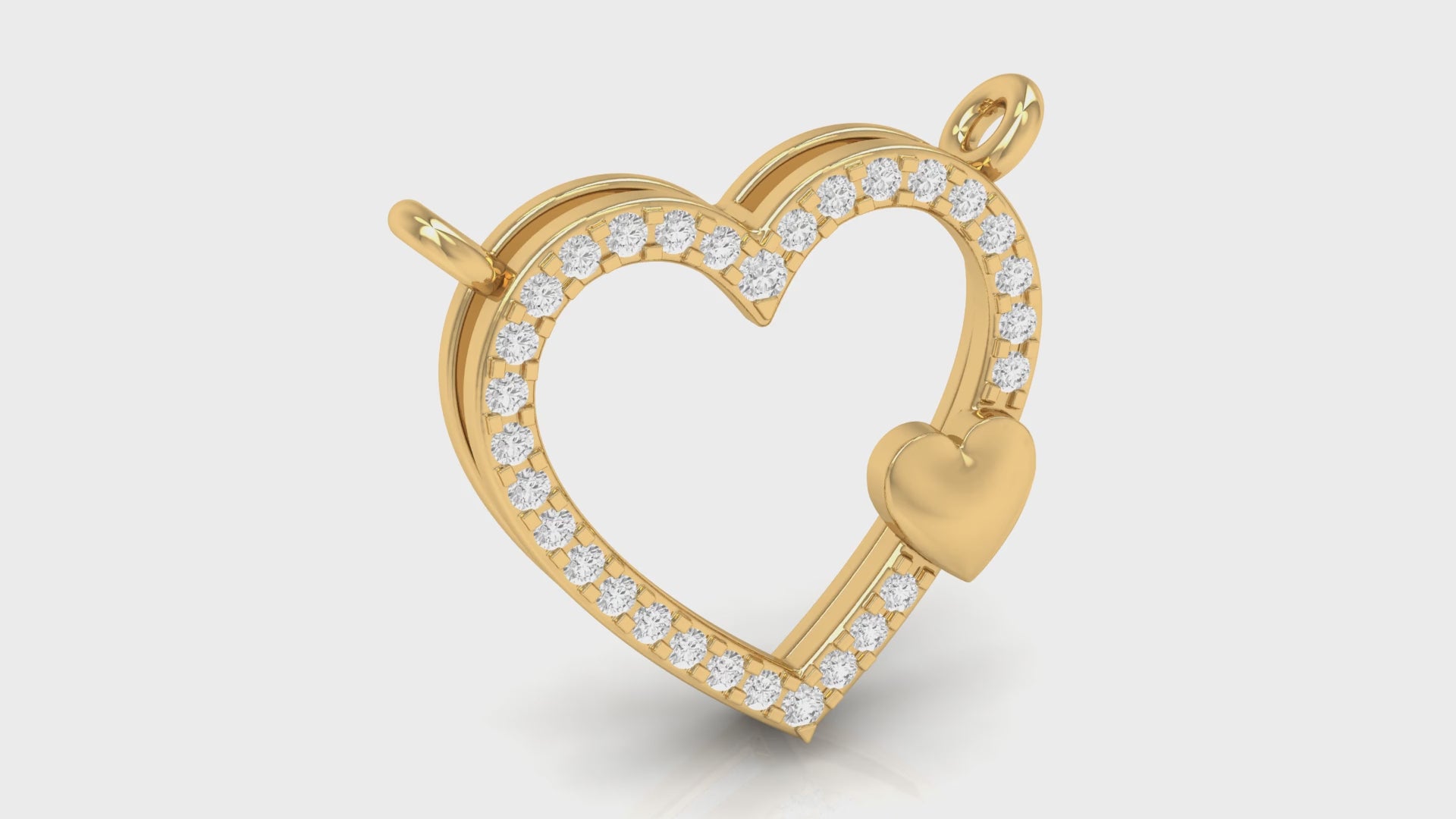 0.10Ct Diamond Yellow Gold Double Heart Pendant For Women with chain