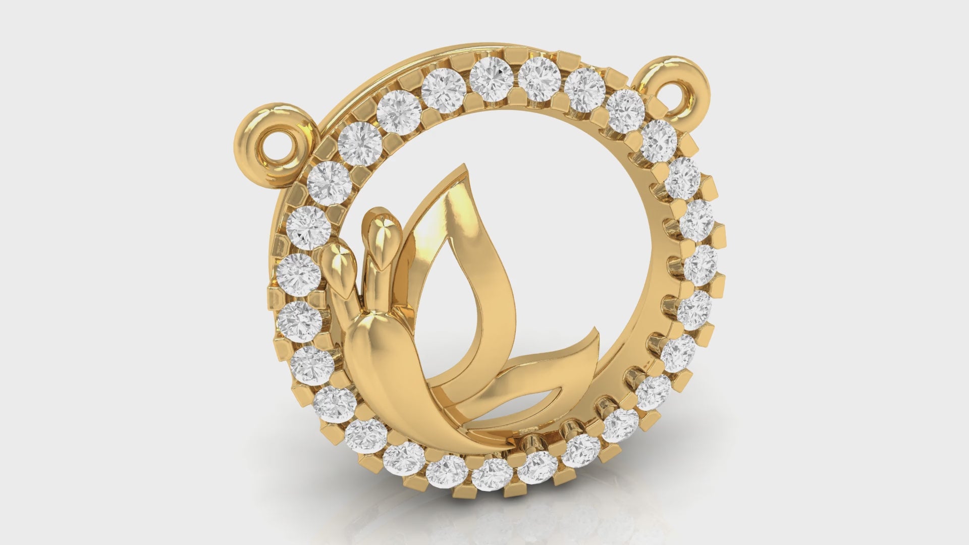 Yellow Gold Round Diamond Butterfly Circle Pendant With Chain