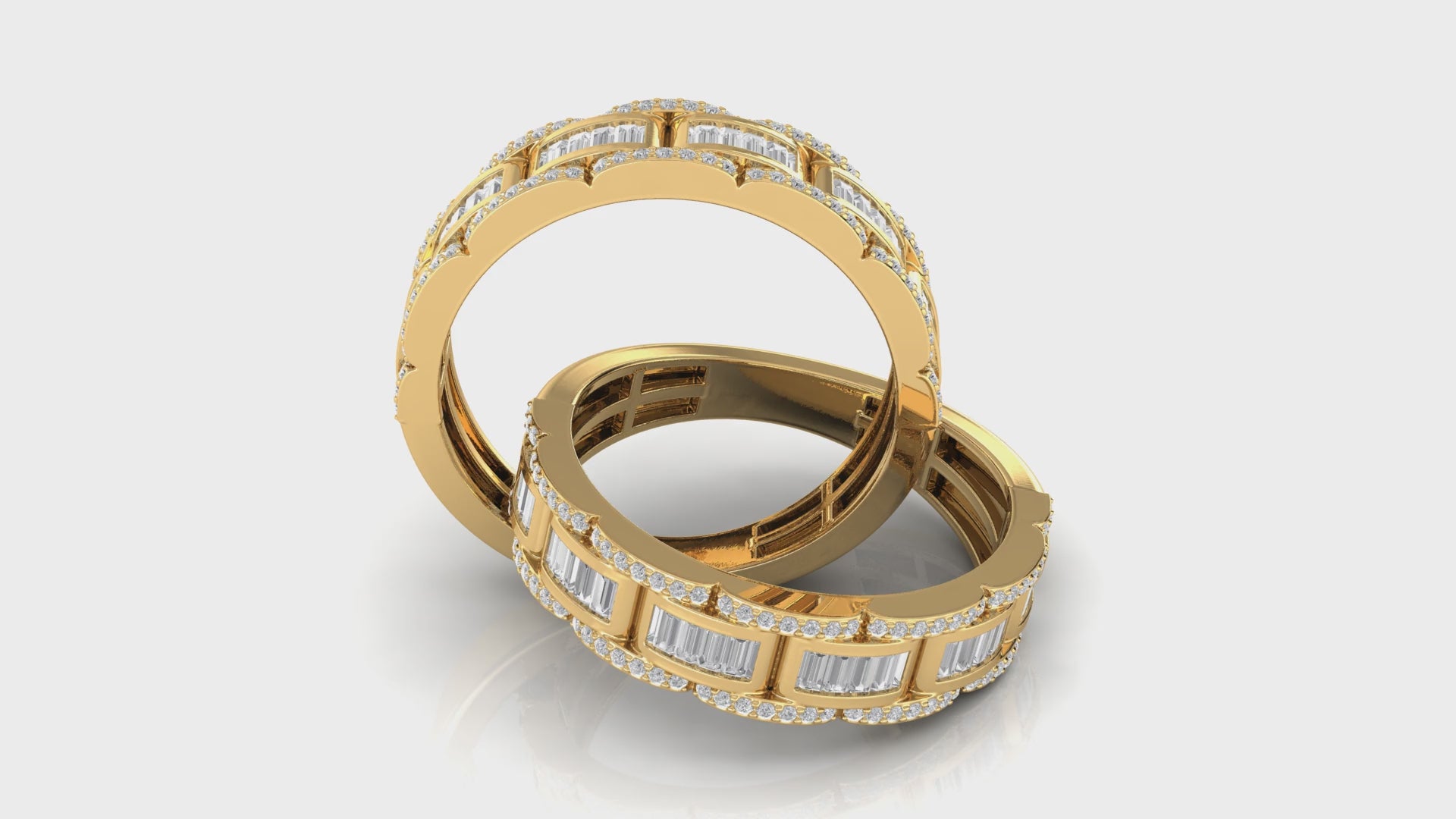 Yellow Gold Round and Baguette Diamond Band Ring