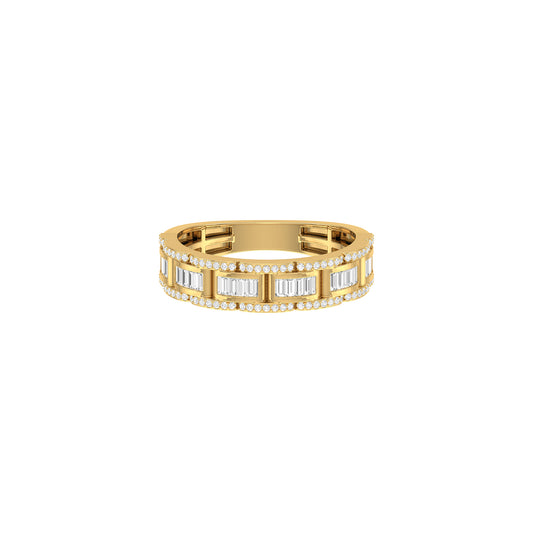 Yellow Gold Round and Baguette Diamond Band Ring