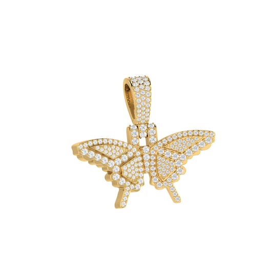 Yellow Gold Round Diamond Butterfly Pendant