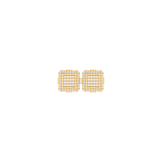 0.19Ct Round Diamond Yellow Gold Square Stud Earrings