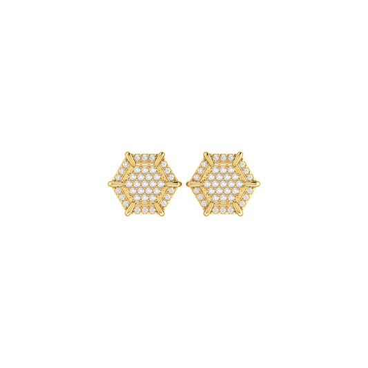 0.23Ct Round Diamond Yellow Gold Hexagon Stud Earrings