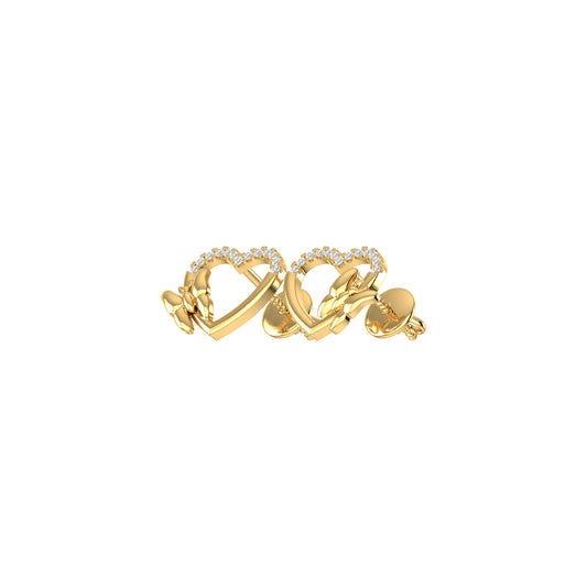 Yellow Gold Round Diamond Butterfly Heart Earring