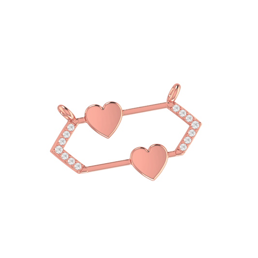 Rose Gold Round Diamond Double Heart Hexagon Pendant