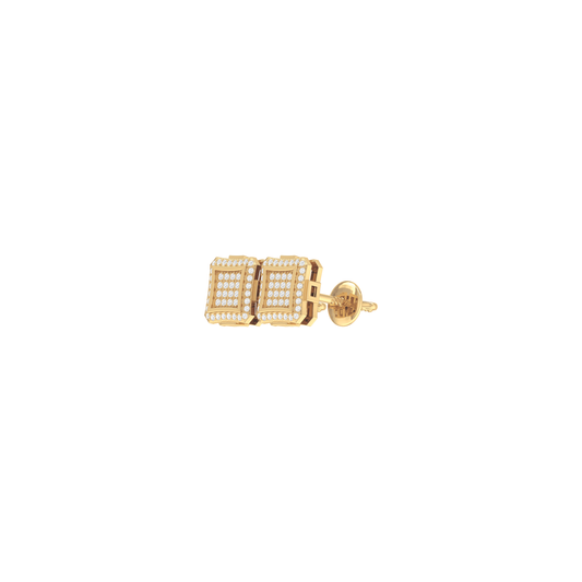 0.19Ct Round Diamond Yellow Gold Square Stud Earrings