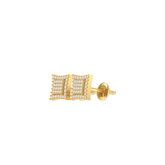 Yellow Gold Round Diamond Square Stud Earrings