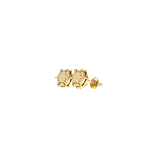 0.23Ct Round Diamond Yellow Gold Hexagon Stud Earrings