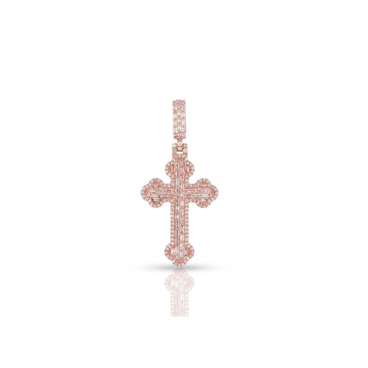 Rose Gold Baguette Diamond Cross Pendant