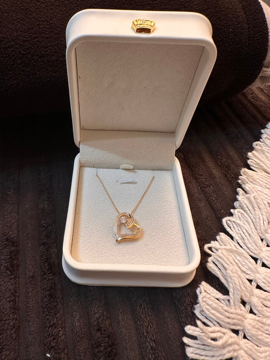 Yellow Gold White Diamond Heart Pendant by Demira Jewels