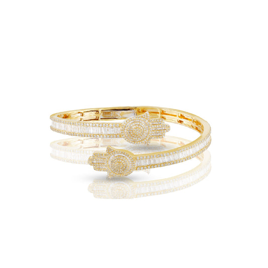 25mm Yellow Gold Baguette Diamond Hamsa Bracelet by Demira Jewels