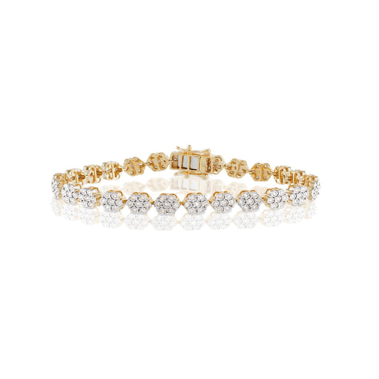 Blooming Radiance: 6.5mm Yellow Gold White Diamond Flower Bracelet by Demira Jewels