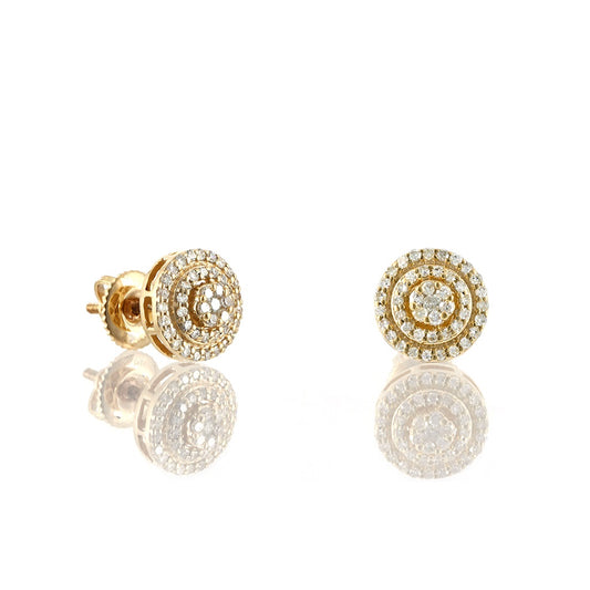 Yellow Gold Diamond Cluster Round Stud Earrings