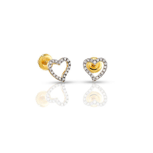 Heartfelt Sparkle: 0.09ct Yellow Gold White Diamond Earrings by Demira Jewels