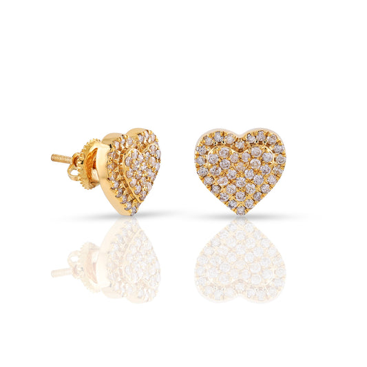 0.74ct Yellow Gold Round Diamond Heart Earrings