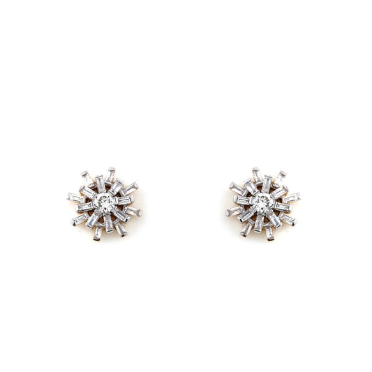 Yellow Gold Baguette and Round Diamond Starburst Earrings