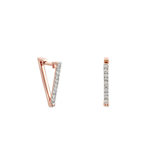 Rose Gold Round Diamond Triangle Hoop Earrings