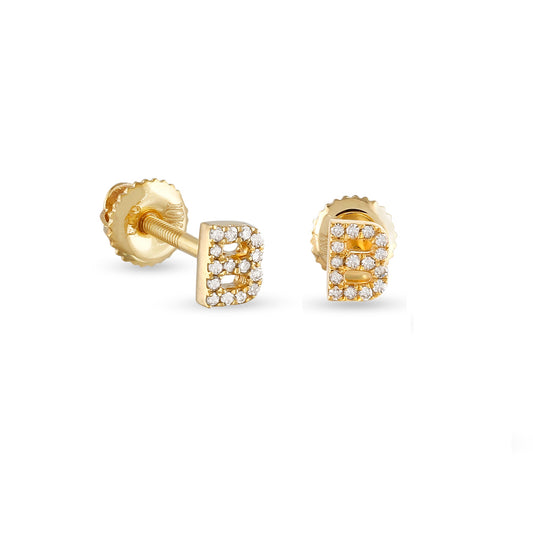 Yellow Gold Round Diamond Initial Letters Earring: Personalized Elegance by Demira Jewels
