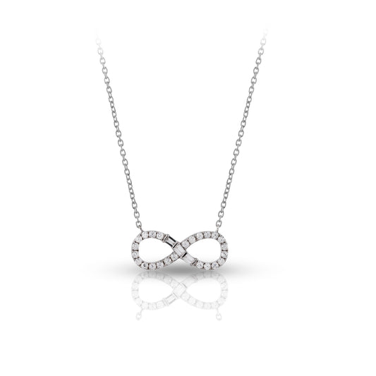 White Gold Round and Baguette Diamond Infinity Pendant Necklace