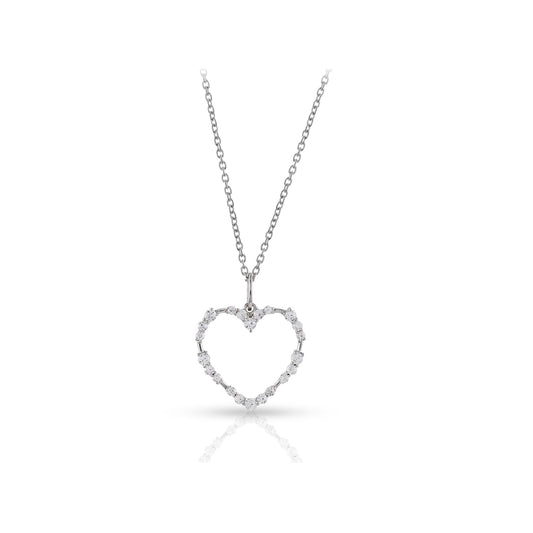 White Gold Round Diamond Heart Pendant Necklace