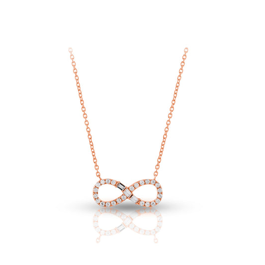 White Gold Round and Baguette Diamond Infinity Pendant Necklace