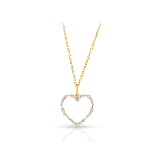 White Gold Round Diamond Heart Pendant Necklace