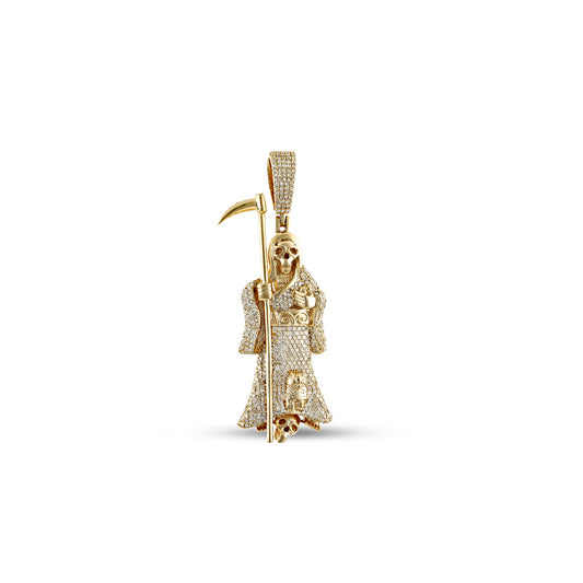 Yellow Gold Round Diamond Santa Muerte Pendant